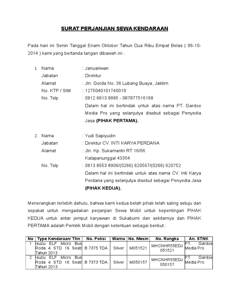 Detail Contoh Surat Perjanjian Kontrak Mobil Nomer 25