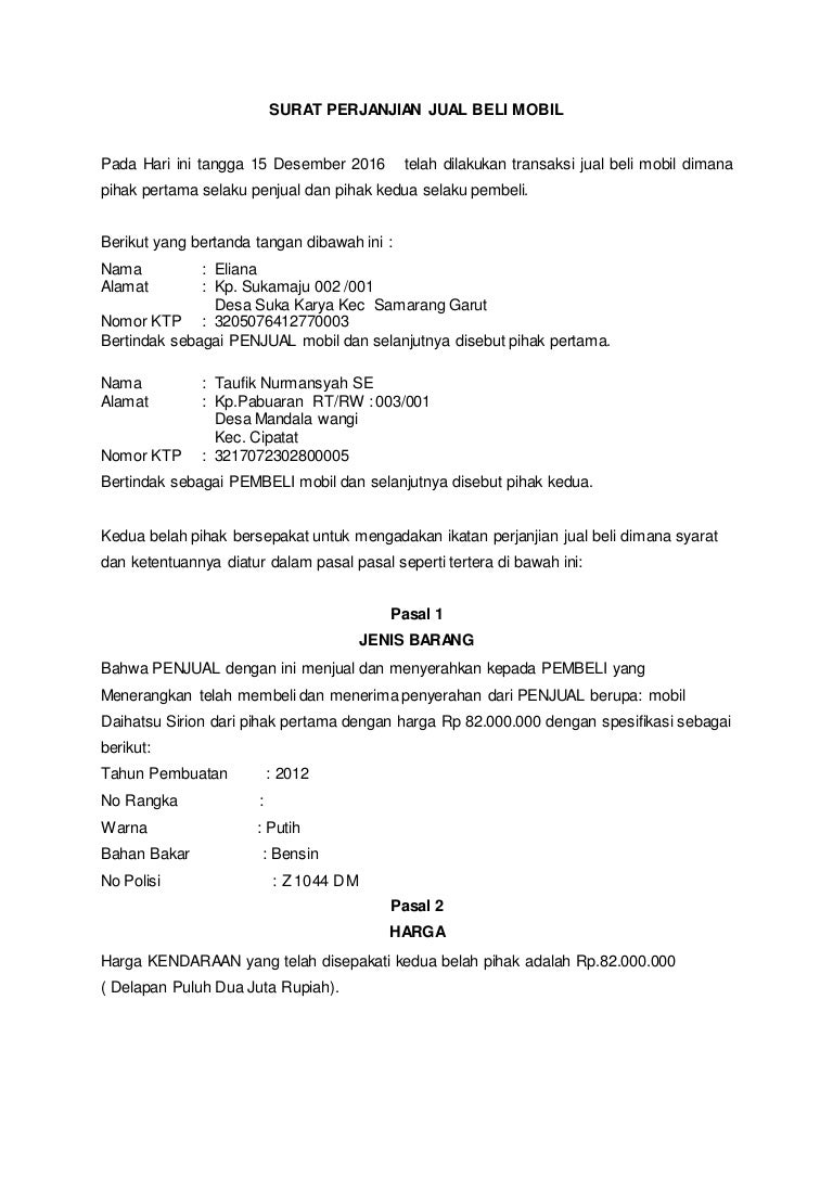 Detail Contoh Surat Perjanjian Kontrak Mobil Nomer 54