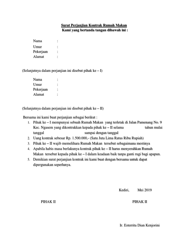 Detail Contoh Surat Perjanjian Kontrak Rumah Sederhana Nomer 15