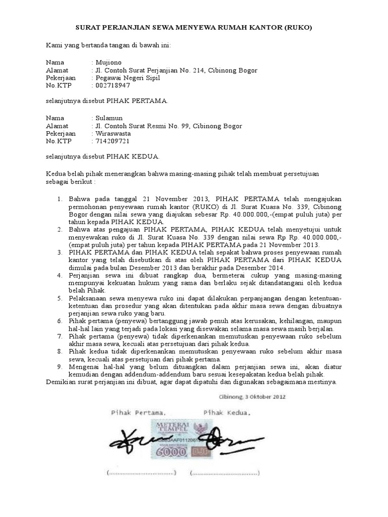 Detail Contoh Surat Perjanjian Kontrak Rumah Sederhana Doc Nomer 14