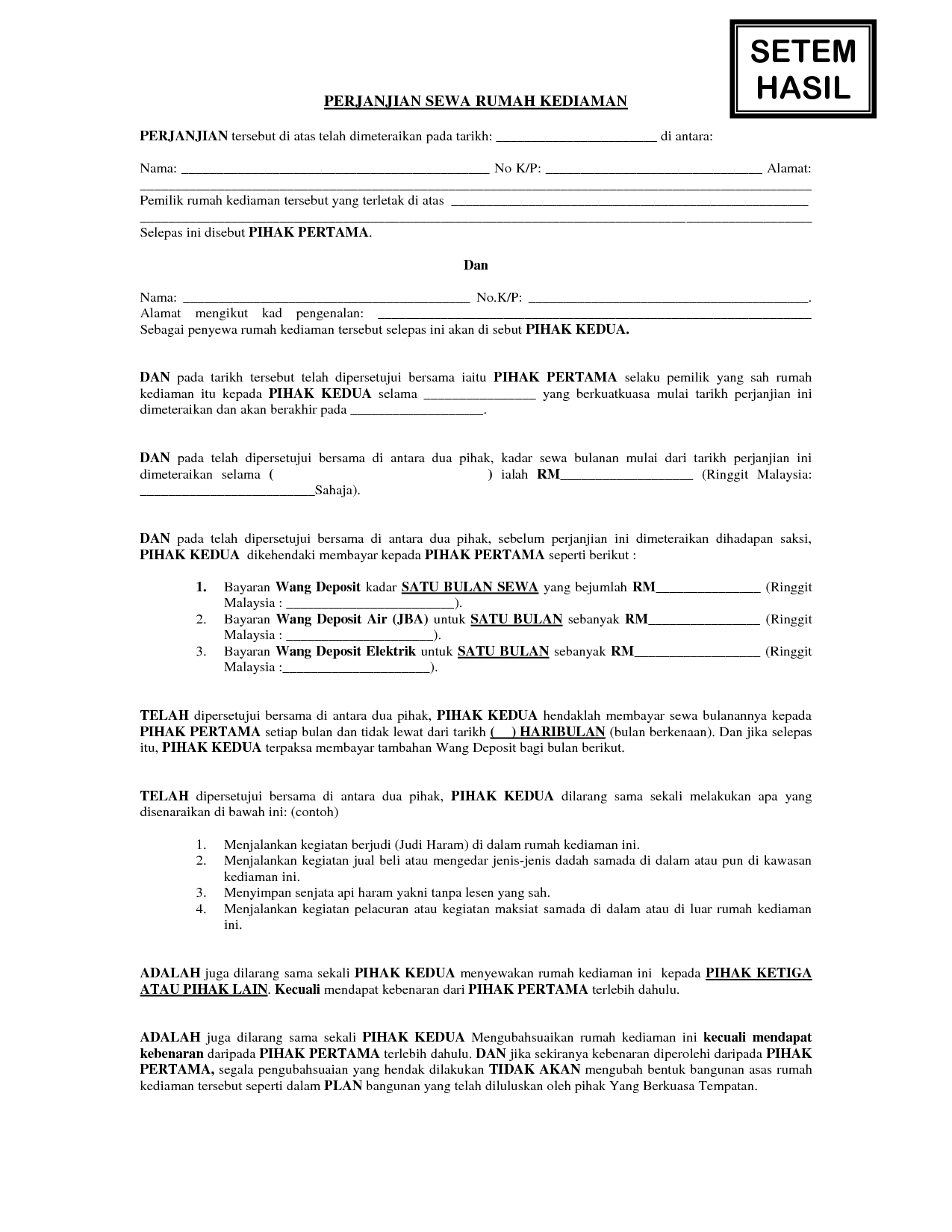 Detail Contoh Surat Perjanjian Kontrak Rumah Sederhana Doc Nomer 41