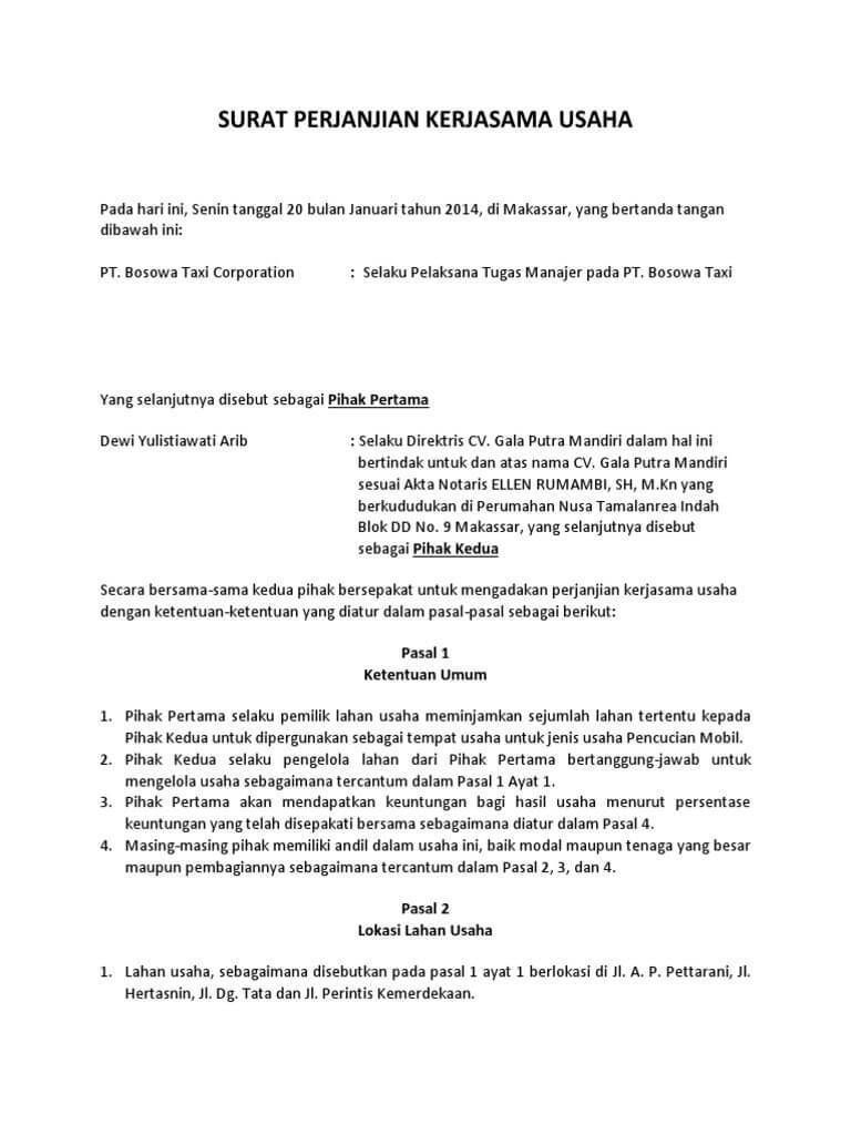 Detail Contoh Surat Perjanjian Kontrak Toko Nomer 44