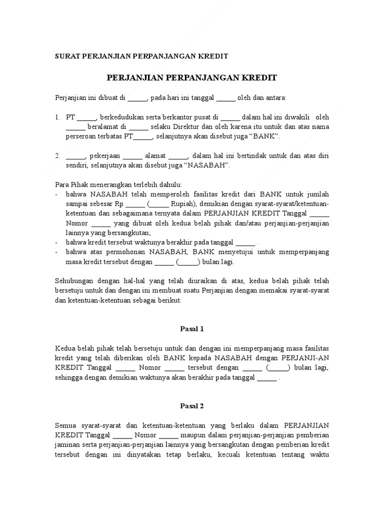 Detail Contoh Surat Perjanjian Kredit Nomer 42