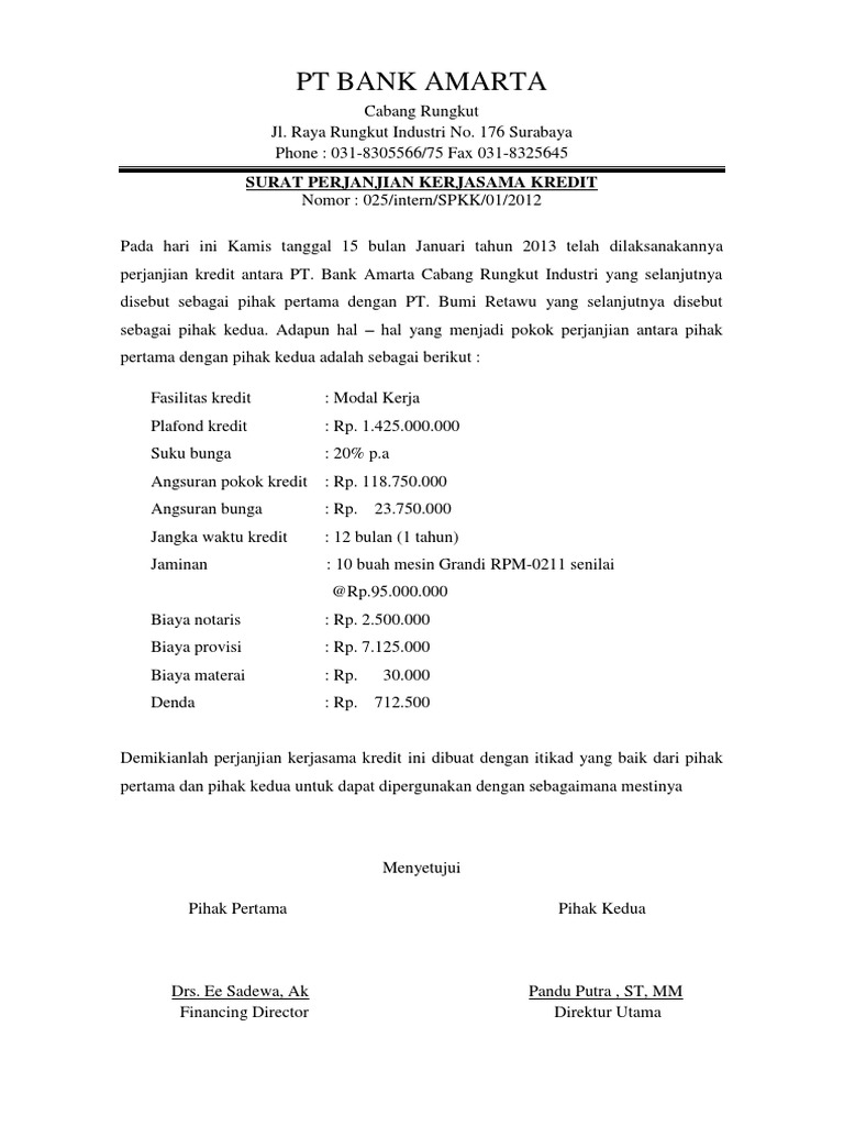 Detail Contoh Surat Perjanjian Kredit Nomer 48