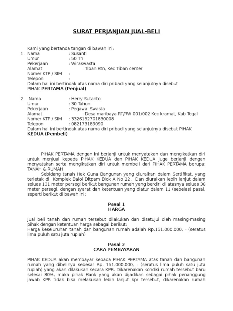 Detail Contoh Surat Perjanjian Kredit Nomer 9