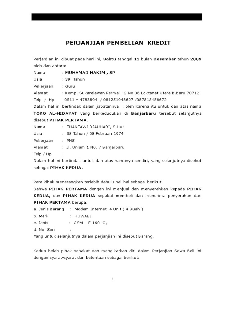 Detail Contoh Surat Perjanjian Kredit Barang Elektronik Nomer 17