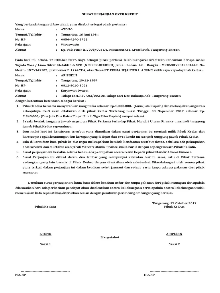 Detail Contoh Surat Perjanjian Kredit Barang Elektronik Nomer 50