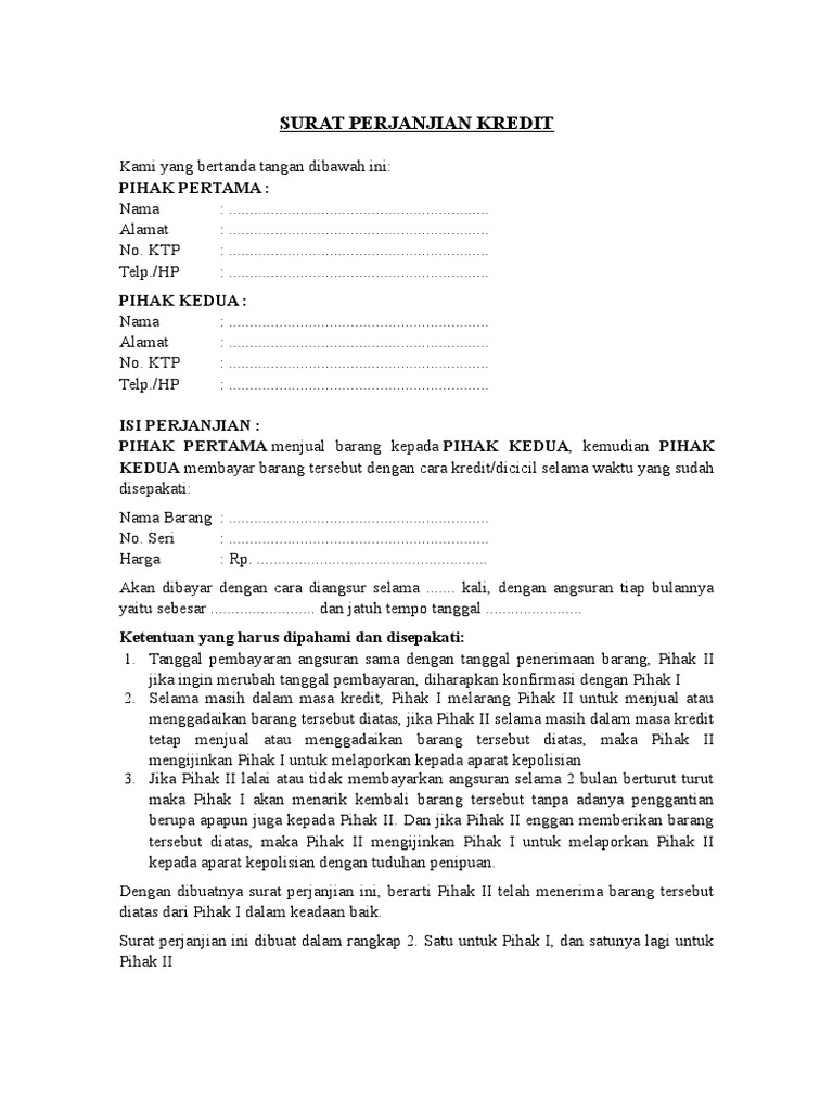 Detail Contoh Surat Perjanjian Kredit Handphone Nomer 4