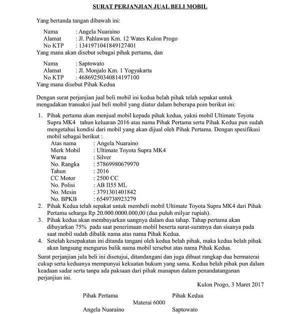 Detail Contoh Surat Perjanjian Kredit Mobil Nomer 5