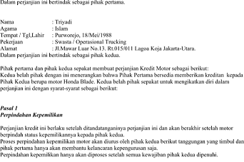 Detail Contoh Surat Perjanjian Kredit Motor Nomer 5