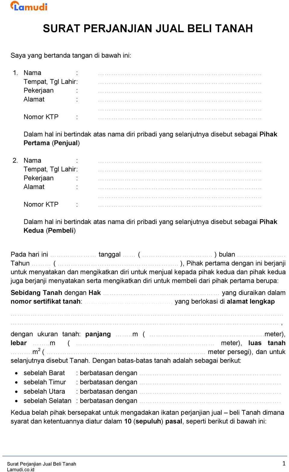 Detail Contoh Surat Perjanjian Kredit Tanah Kavling Nomer 13