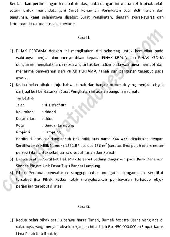 Detail Contoh Surat Perjanjian Kredit Tanah Kavling Nomer 29