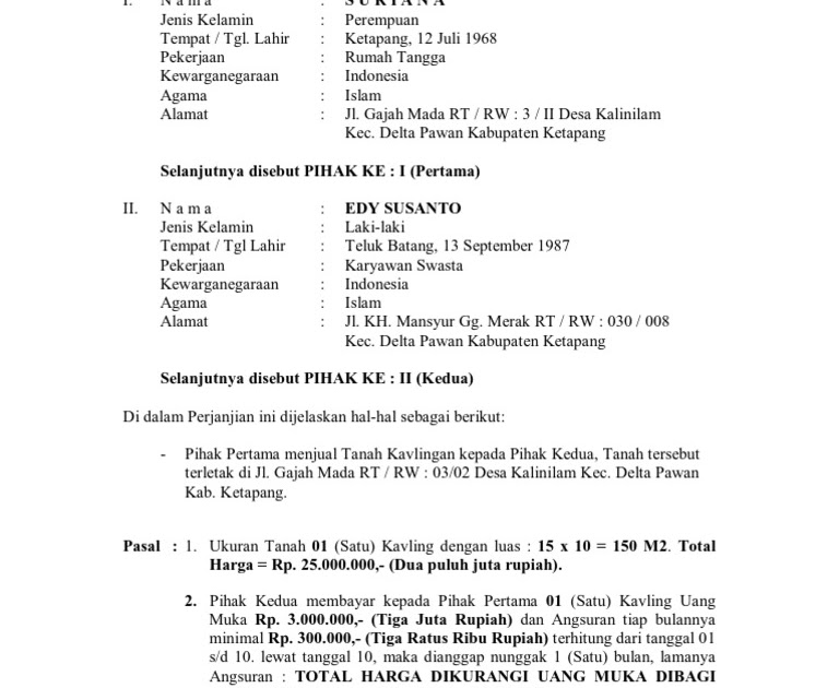 Detail Contoh Surat Perjanjian Kredit Tanah Kavling Nomer 51