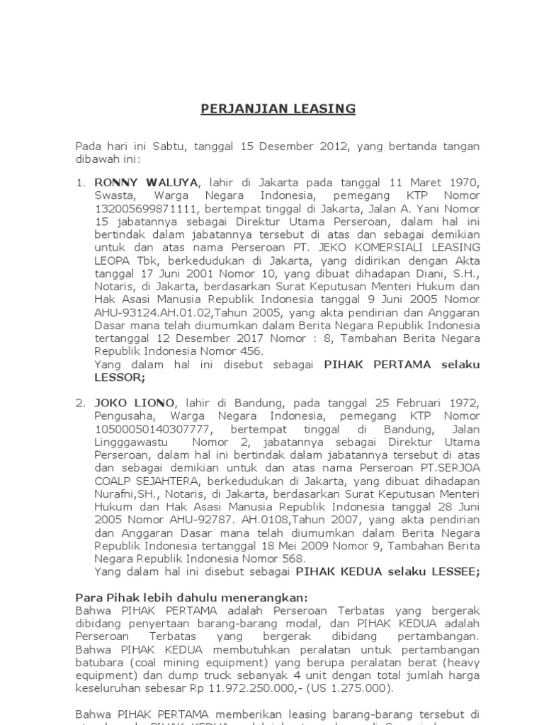 Detail Contoh Surat Perjanjian Leasing Nomer 4