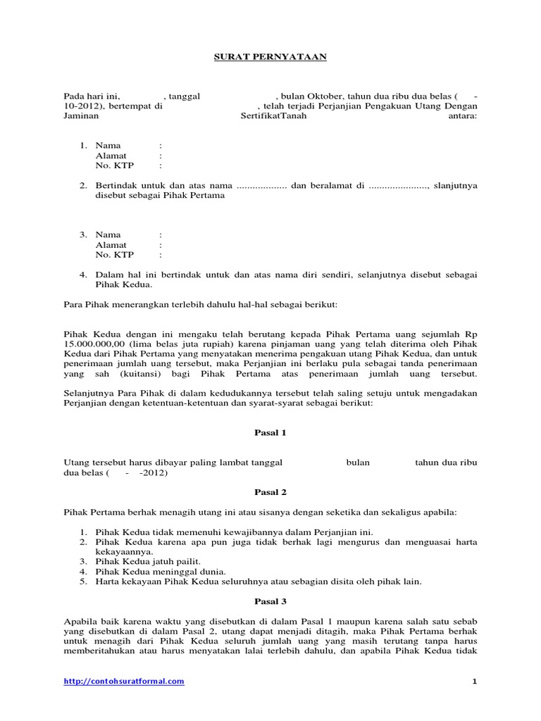 Detail Contoh Surat Perjanjian Menagih Hutang Nomer 24