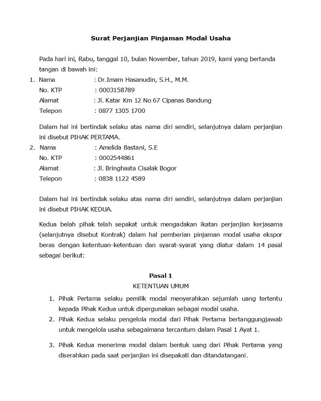 Detail Contoh Surat Perjanjian Modal Usaha Nomer 3