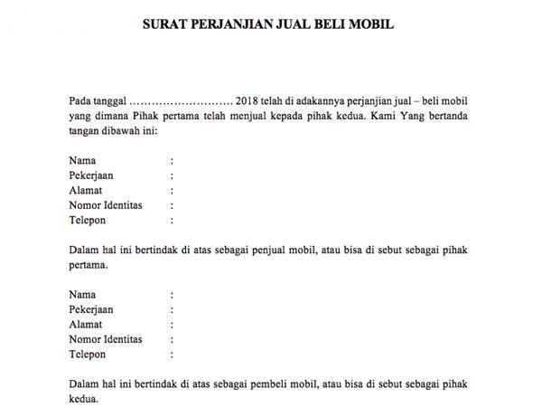 Detail Contoh Surat Perjanjian Oper Kredit Mobil Nomer 49