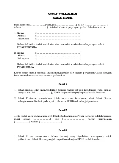 Detail Contoh Surat Perjanjian Oper Kredit Mobil Nomer 51