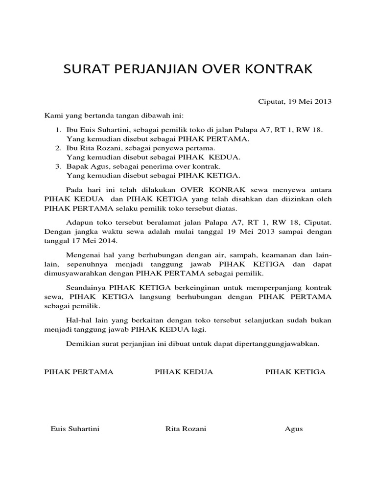 Detail Contoh Surat Perjanjian Over Kredit Nomer 10