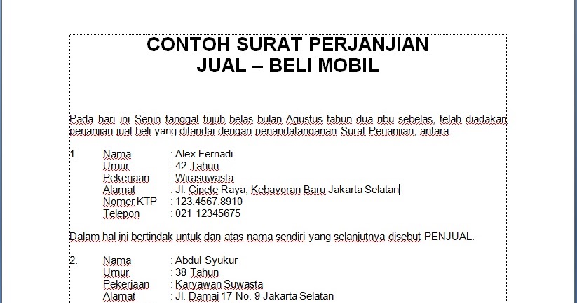 Detail Contoh Surat Perjanjian Over Kredit Mobil Nomer 24