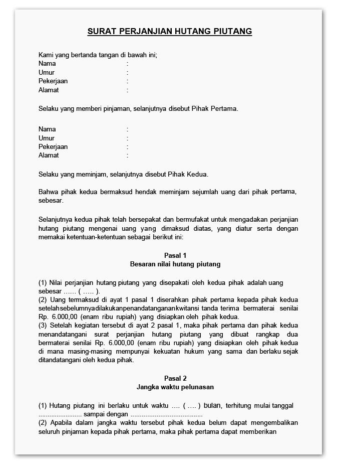 Detail Contoh Surat Perjanjian Pelunasan Hutang Dengan Jaminan Nomer 2