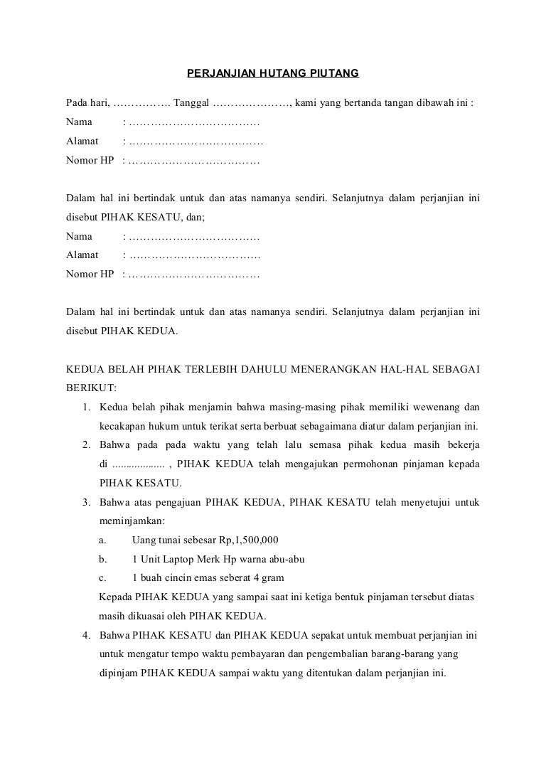 Detail Contoh Surat Perjanjian Pelunasan Hutang Dengan Jaminan Nomer 17