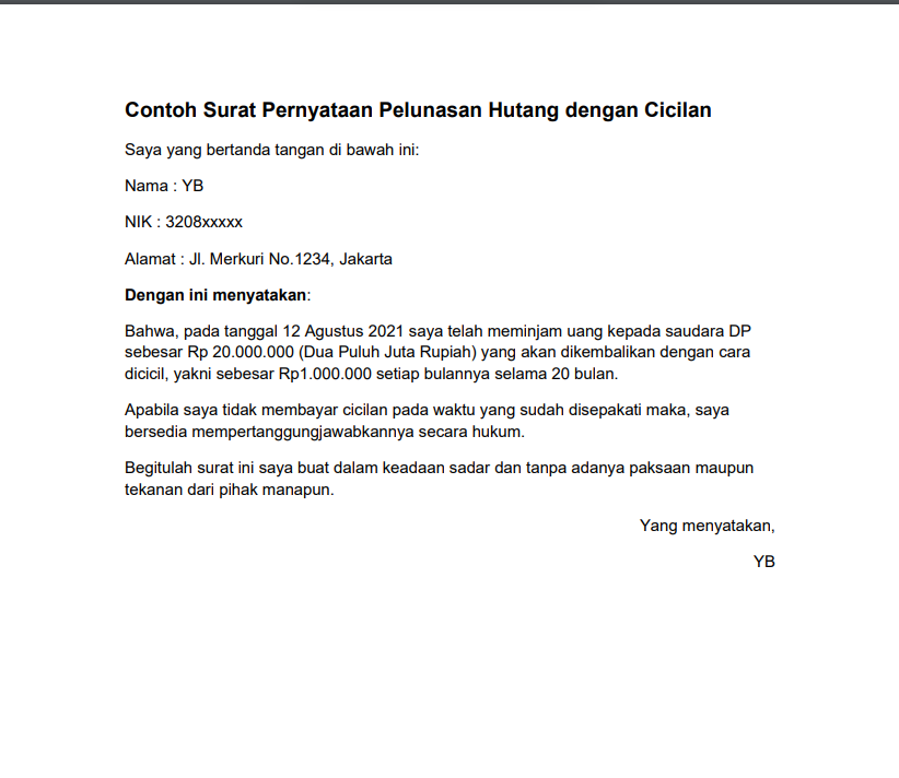 Detail Contoh Surat Perjanjian Pelunasan Hutang Dengan Jaminan Nomer 32