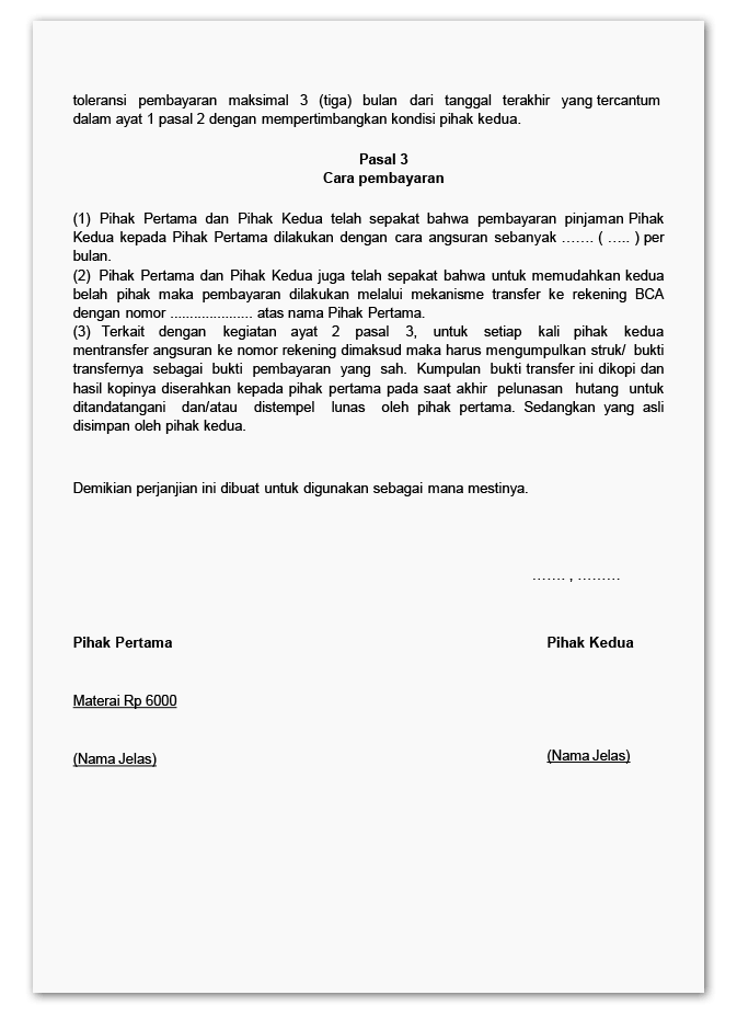 Detail Contoh Surat Perjanjian Pelunasan Hutang Dengan Jaminan Nomer 5