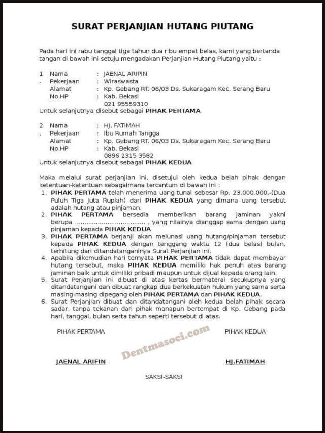 Detail Contoh Surat Perjanjian Pelunasan Hutang Dengan Jaminan Nomer 44