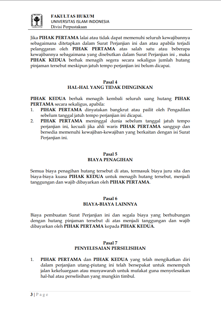 Detail Contoh Surat Perjanjian Pelunasan Hutang Dengan Jaminan Nomer 46