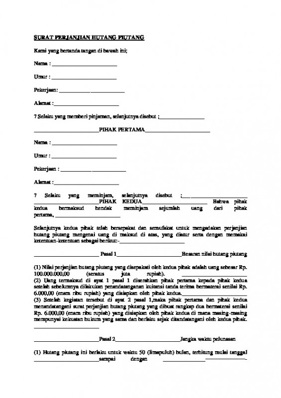 Detail Contoh Surat Perjanjian Pelunasan Hutang Dengan Jaminan Nomer 50