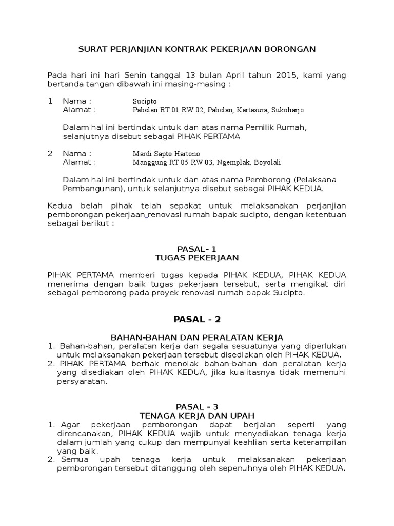 Detail Contoh Surat Perjanjian Pembangunan Rumah Nomer 19