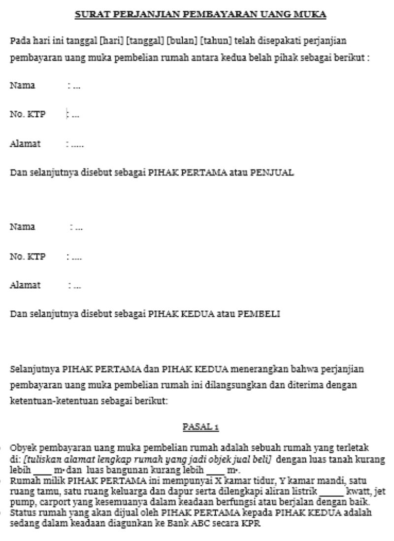 Detail Contoh Surat Perjanjian Pembayaran Uang Muka Nomer 7