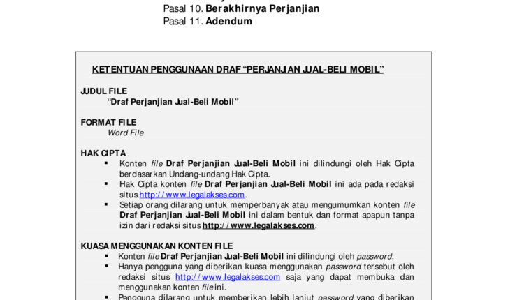 Detail Draft Lengkap Surat Perjanjian Jual Beli Mobil  Portalinvestasi.com
