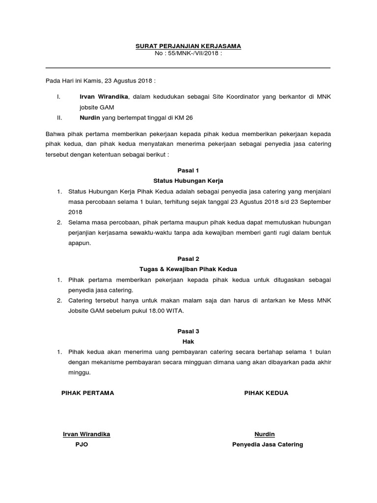 Detail Contoh Surat Perjanjian Pemesanan Catering Nomer 13