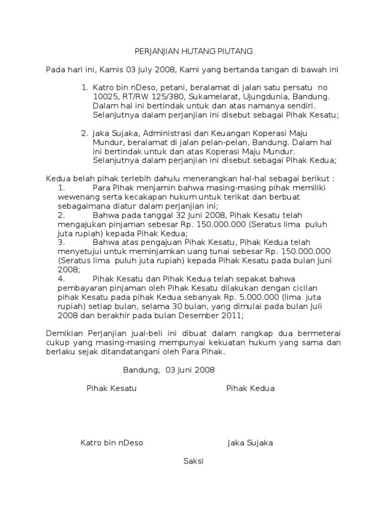 Detail Contoh Surat Perjanjian Pengembalian Uang Nomer 48