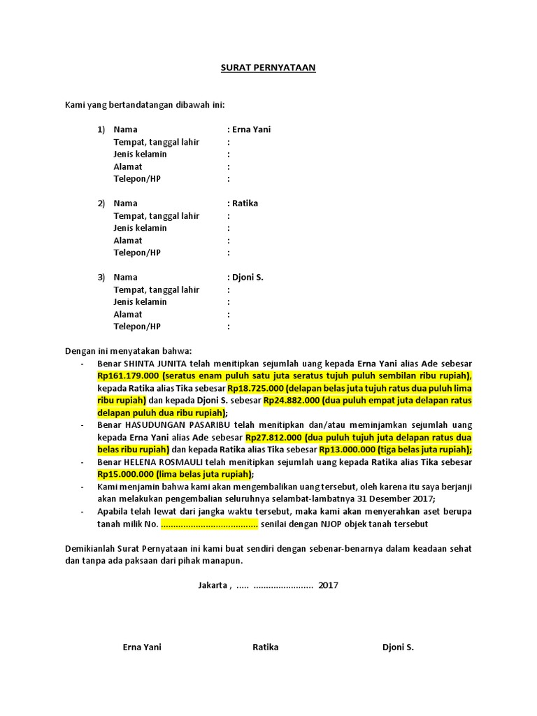 Detail Contoh Surat Perjanjian Pengembalian Uang Muka Nomer 5