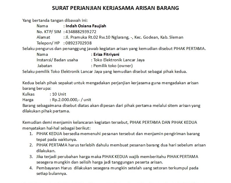 Detail Contoh Surat Perjanjian Penitipan Uang Nomer 19