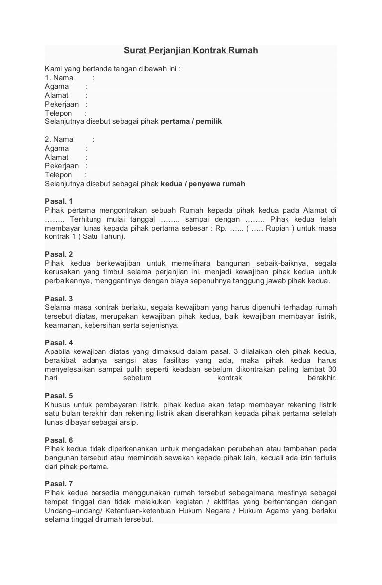 Detail Contoh Surat Perjanjian Penyewaan Rumah Nomer 4