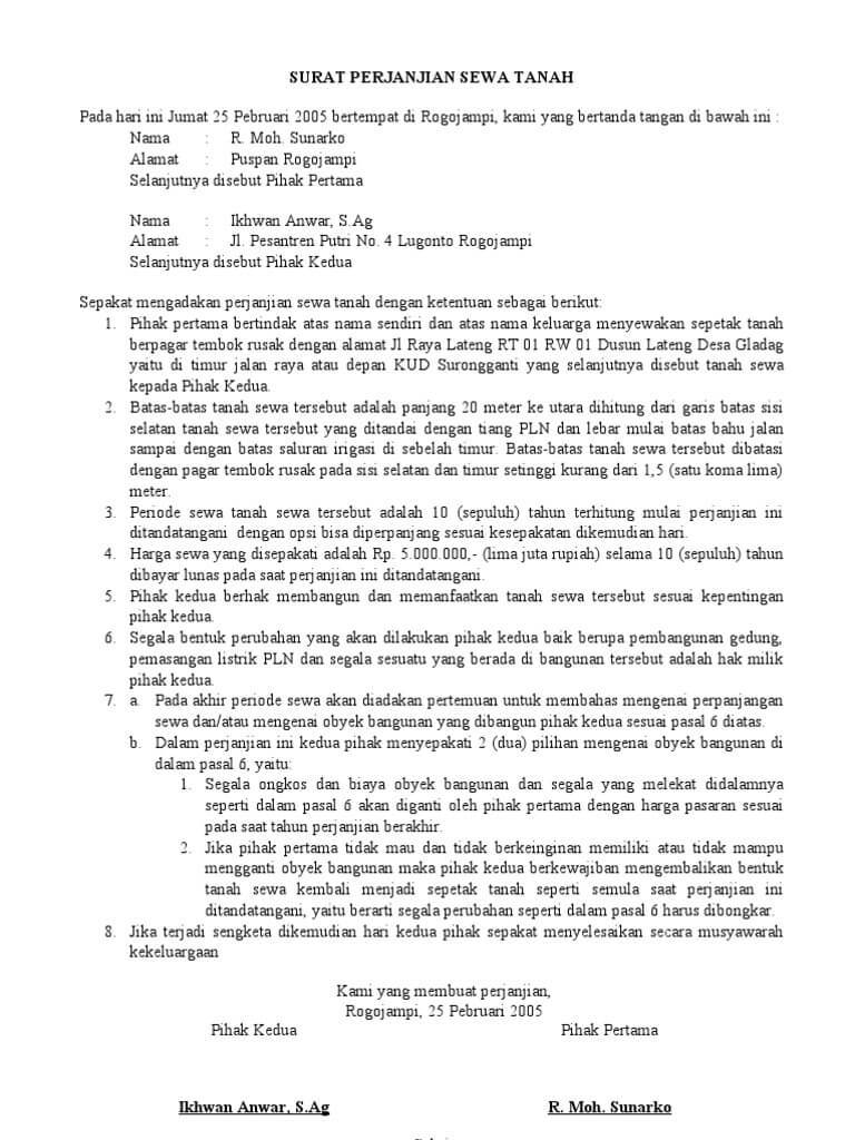 Detail Contoh Surat Perjanjian Penyewaan Rumah Nomer 56