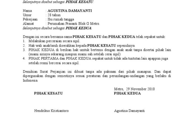 Detail Contoh Surat Perjanjian Perceraian Nomer 51