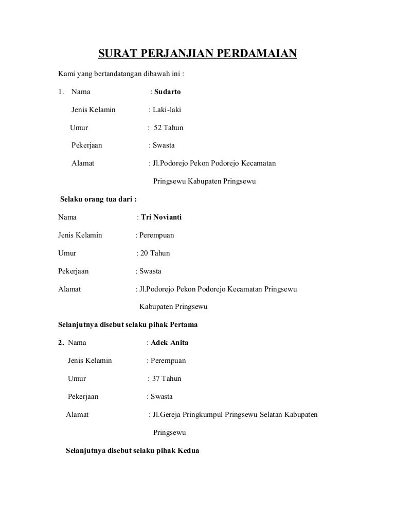 Detail Contoh Surat Perjanjian Perdamaian Nomer 40