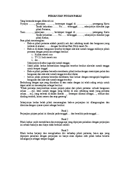 Detail Contoh Surat Perjanjian Pinjam Pakai Nomer 12