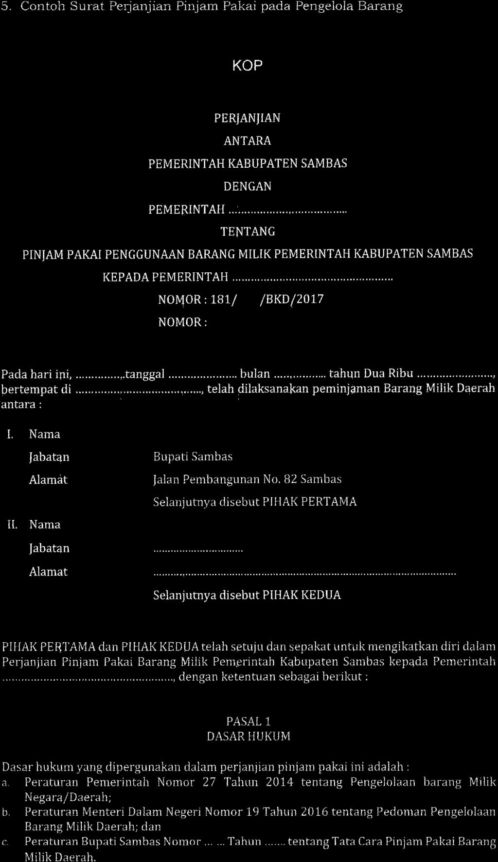 Detail Contoh Surat Perjanjian Pinjam Pakai Aset Daerah Nomer 29