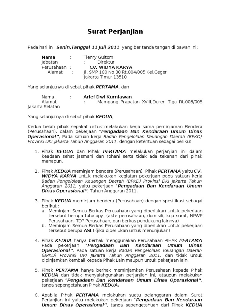 Detail Contoh Surat Perjanjian Pinjam Pakai Perusahaan Nomer 11
