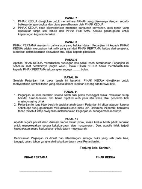 Detail Contoh Surat Perjanjian Pinjam Pakai Tanah Nomer 8