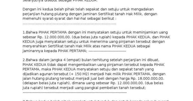 Detail Contoh Surat Perjanjian Pinjaman Uang Dengan Jaminan Sertifikat Rumah Nomer 31