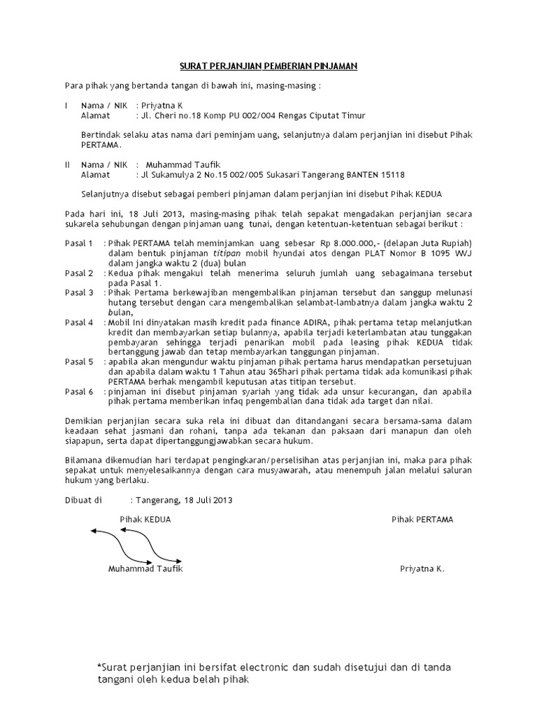 Detail Contoh Surat Perjanjian Pinjaman Uang Koperasi Nomer 24