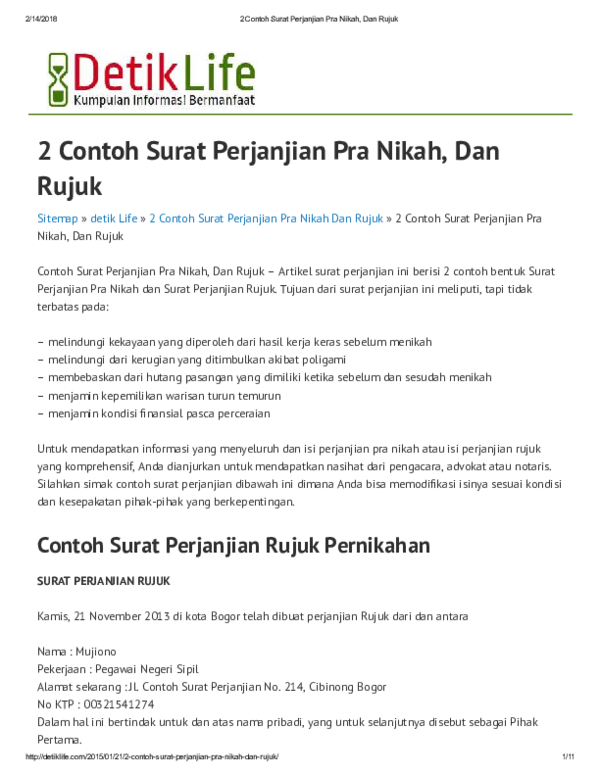 Detail Contoh Surat Perjanjian Rujuk Nomer 6