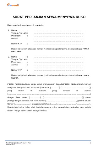 Detail Contoh Surat Perjanjian Sewa Nomer 14